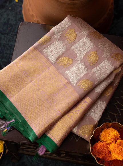 Pastel Pink Kanchipuram Silk Saree With Silver & Gold Zari Weaves