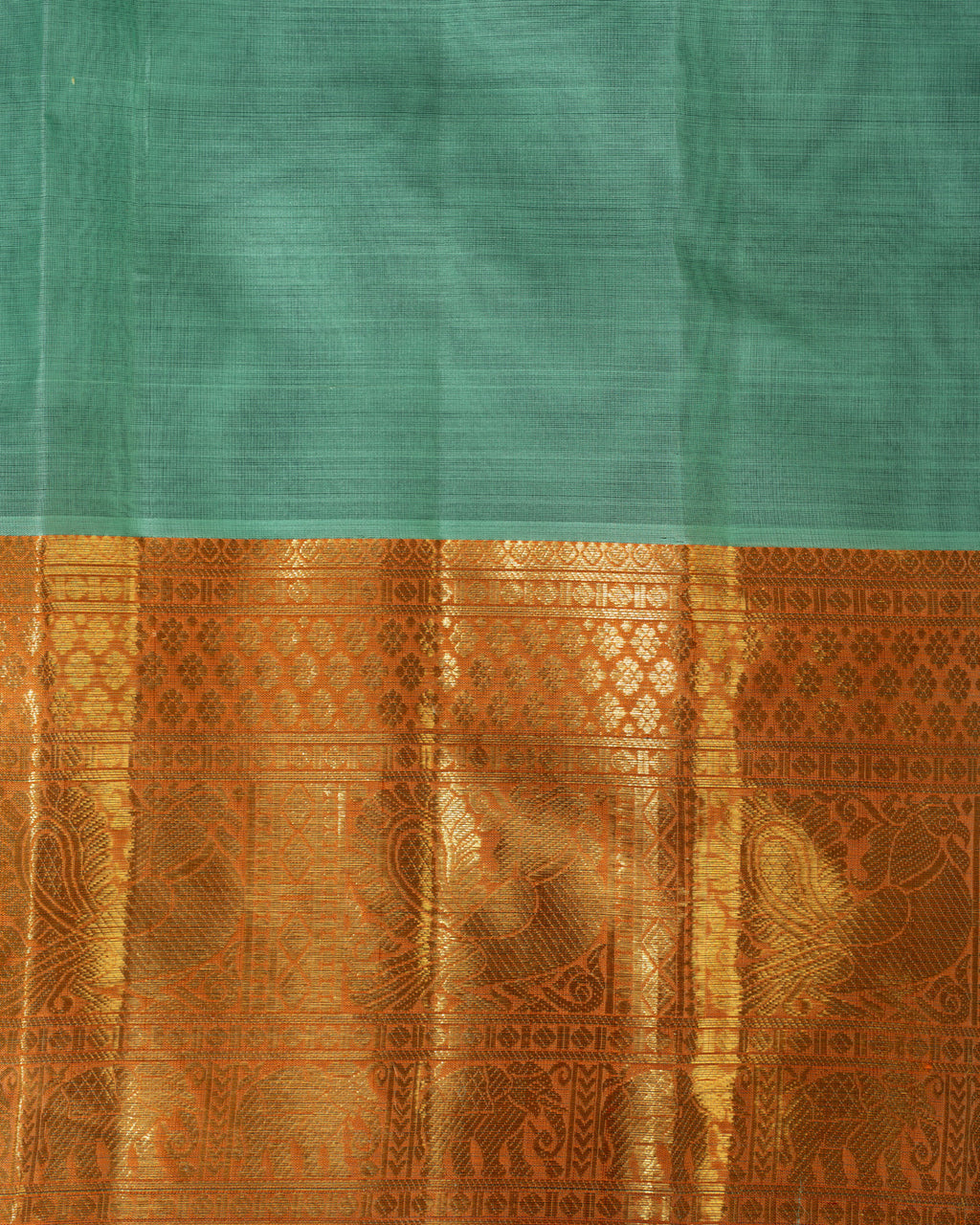 Teal Blue Kanchippuram Kora With Silver Zari Weaving