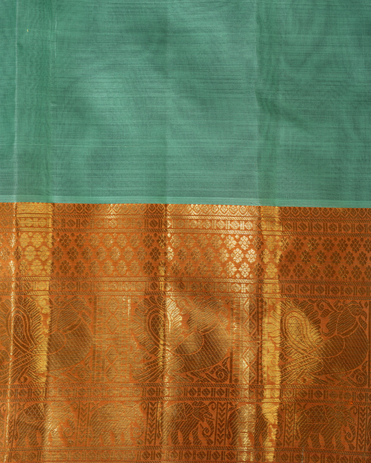 Teal Blue Kanchippuram Kora With Silver Zari Weaving