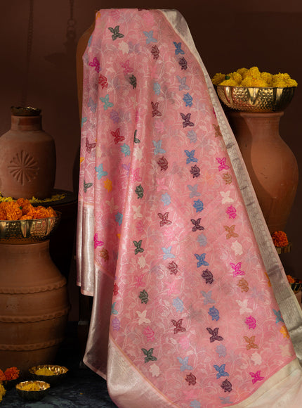 Pink Kanchipuram Kora Silk With Minakari Jaal Weaves