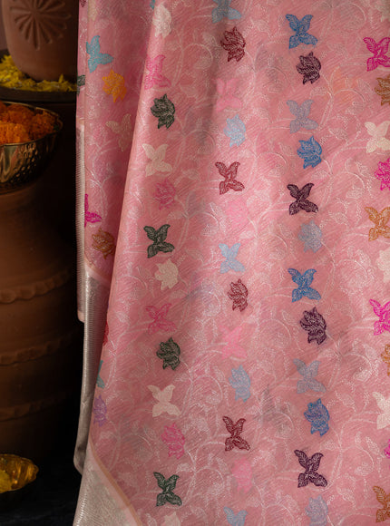 Pink Kanchipuram Kora Silk With Minakari Jaal Weaves