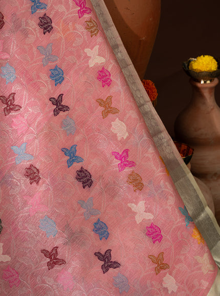 Pink Kanchipuram Kora Silk With Minakari Jaal Weaves