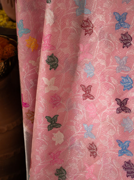 Pink Kanchipuram Kora Silk With Minakari Jaal Weaves