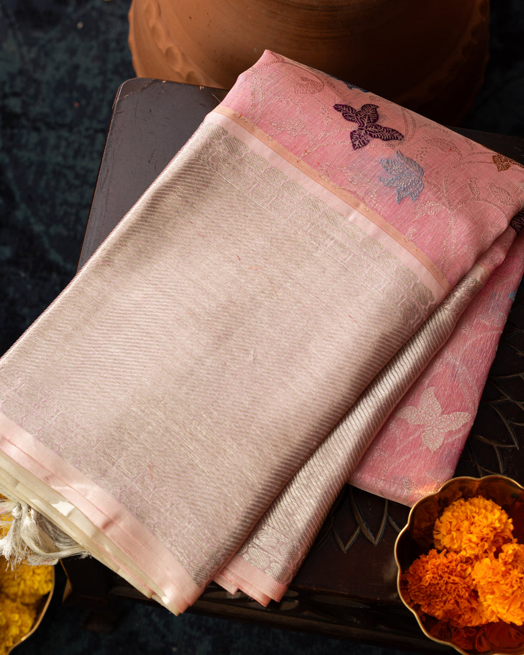 Pink Kanchipuram Kora Silk With Minakari Jaal Weaves