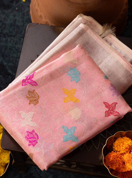 Pink Kanchipuram Kora Silk With Minakari Jaal Weaves