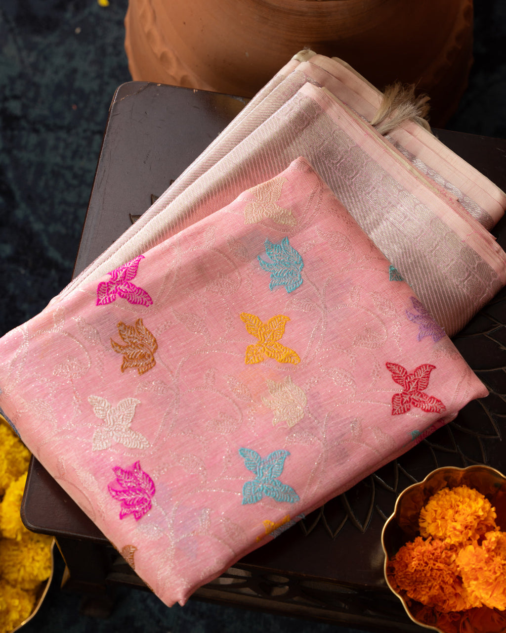 Pink Kanchipuram Kora Silk With Minakari Jaal Weaves