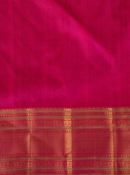 Yellow & Pink Kanchipuram Silk Saree With Silver & Gold Alternative Zari