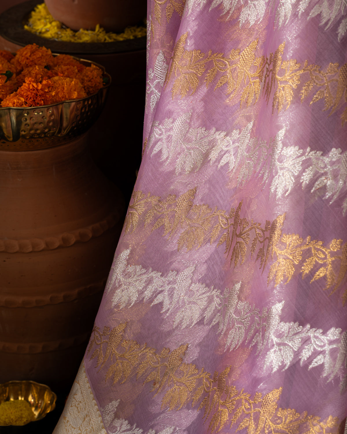 Lotus Pink Kanchipuram Silk Saree With Silver & Gold Alternative Zari