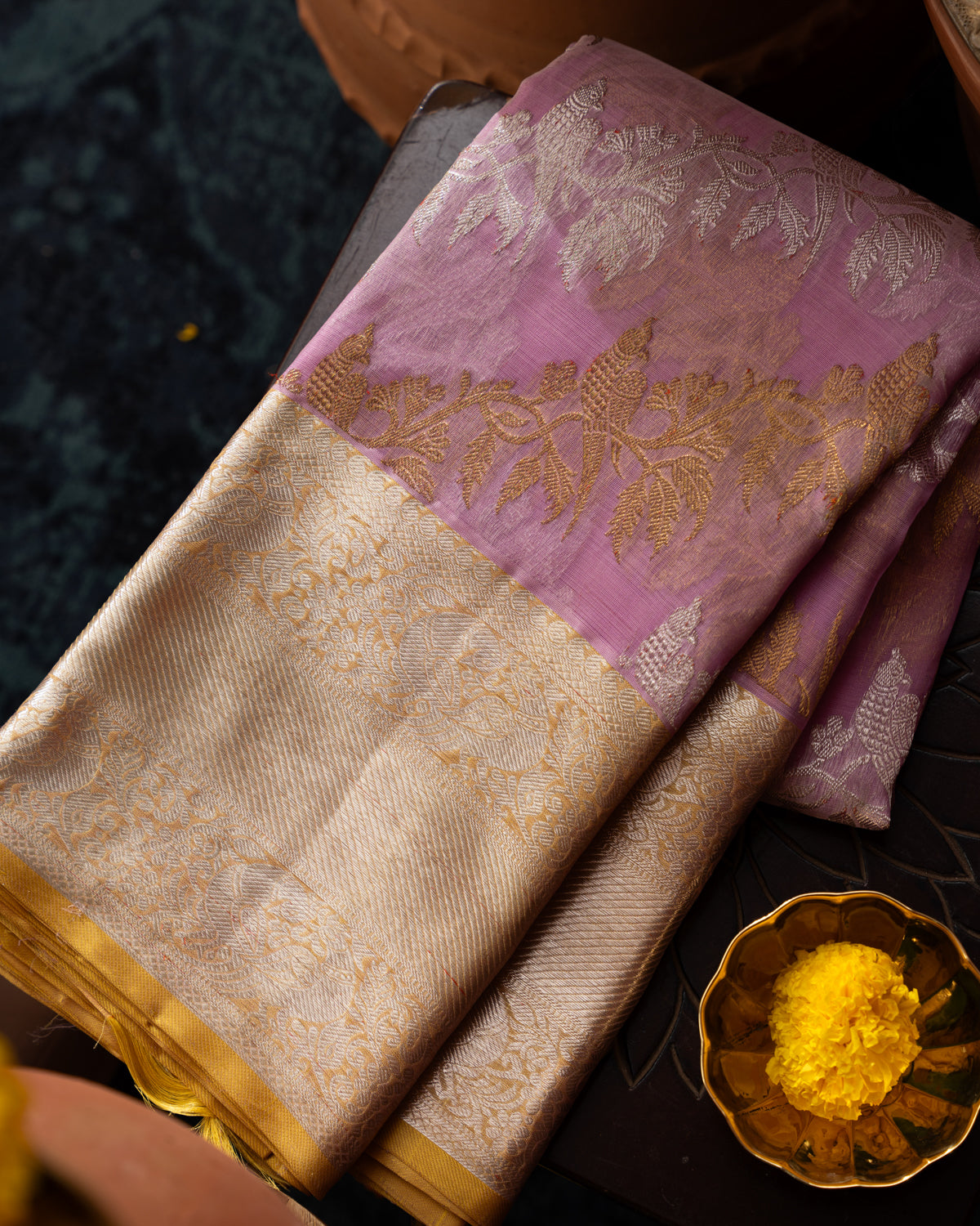 Lotus Pink Kanchipuram Silk Saree With Silver & Gold Alternative Zari