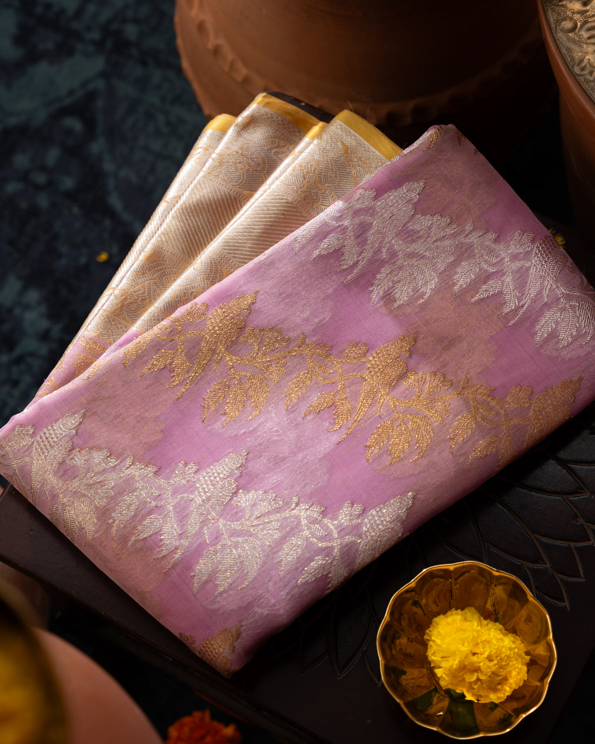 Lotus Pink Kanchipuram Silk Saree With Silver & Gold Alternative Zari