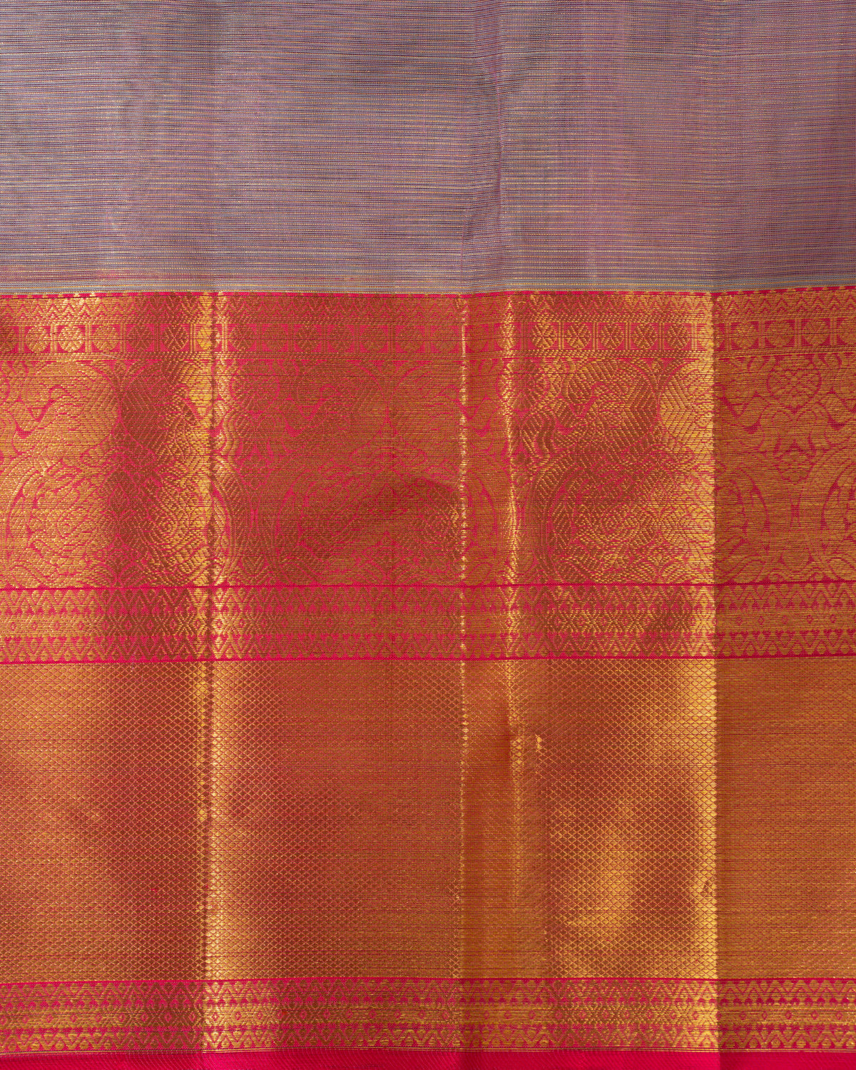 Lavender & Pink Kanchipuram Kora Silk Saree With Gold Zari Weaves