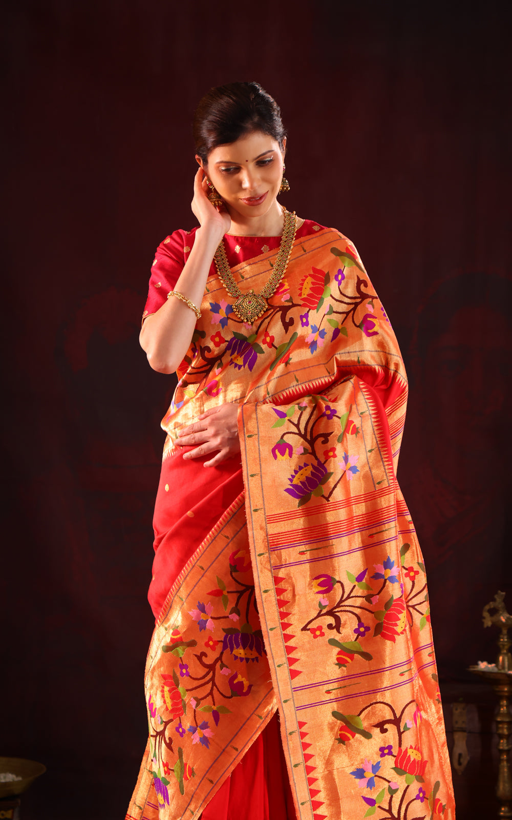Red Pure Paithani Silk Saree With Mina Weaves