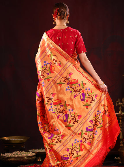 Red Pure Paithani Silk Saree With Mina Weaves
