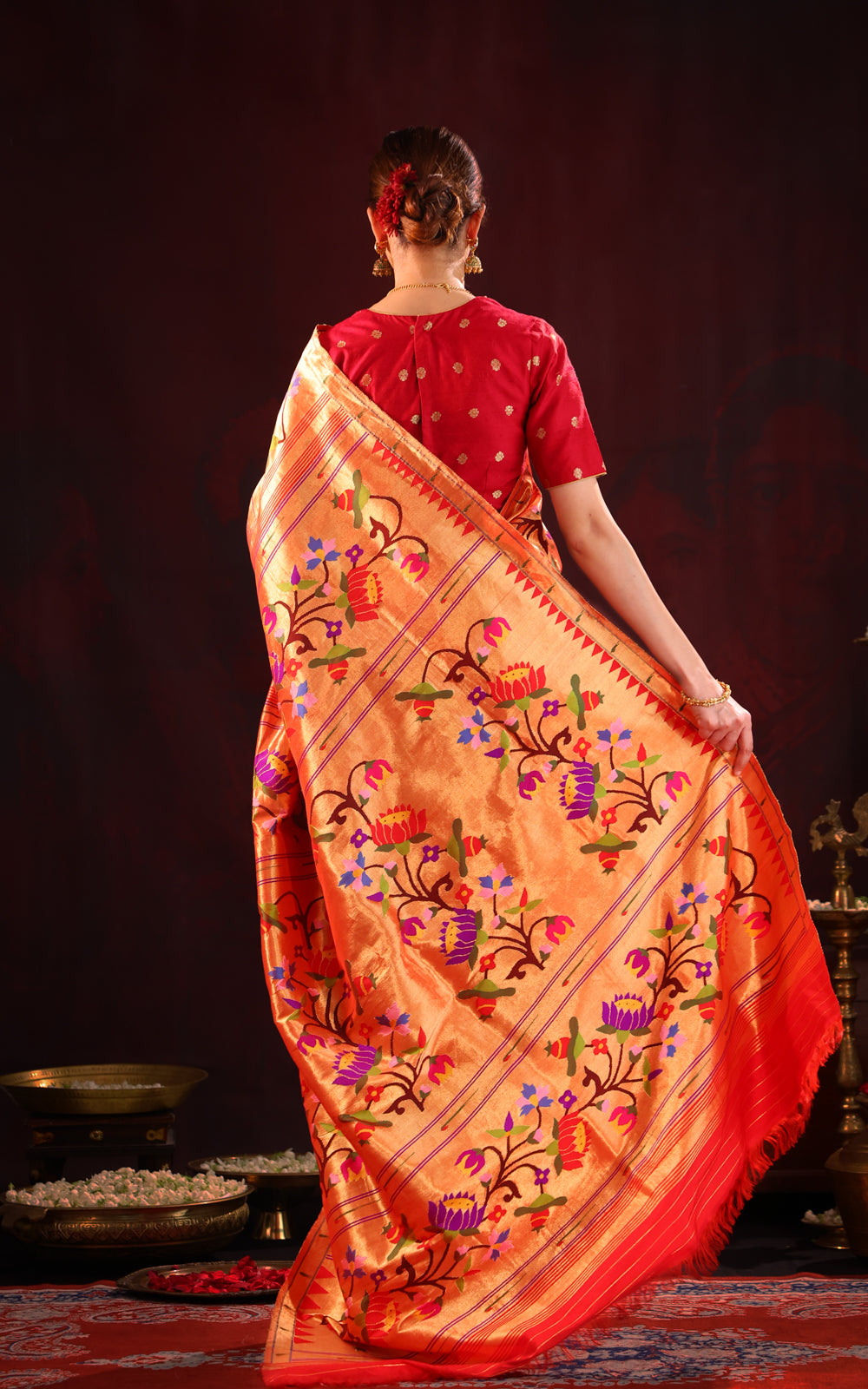 Red Pure Paithani Silk Saree With Mina Weaves