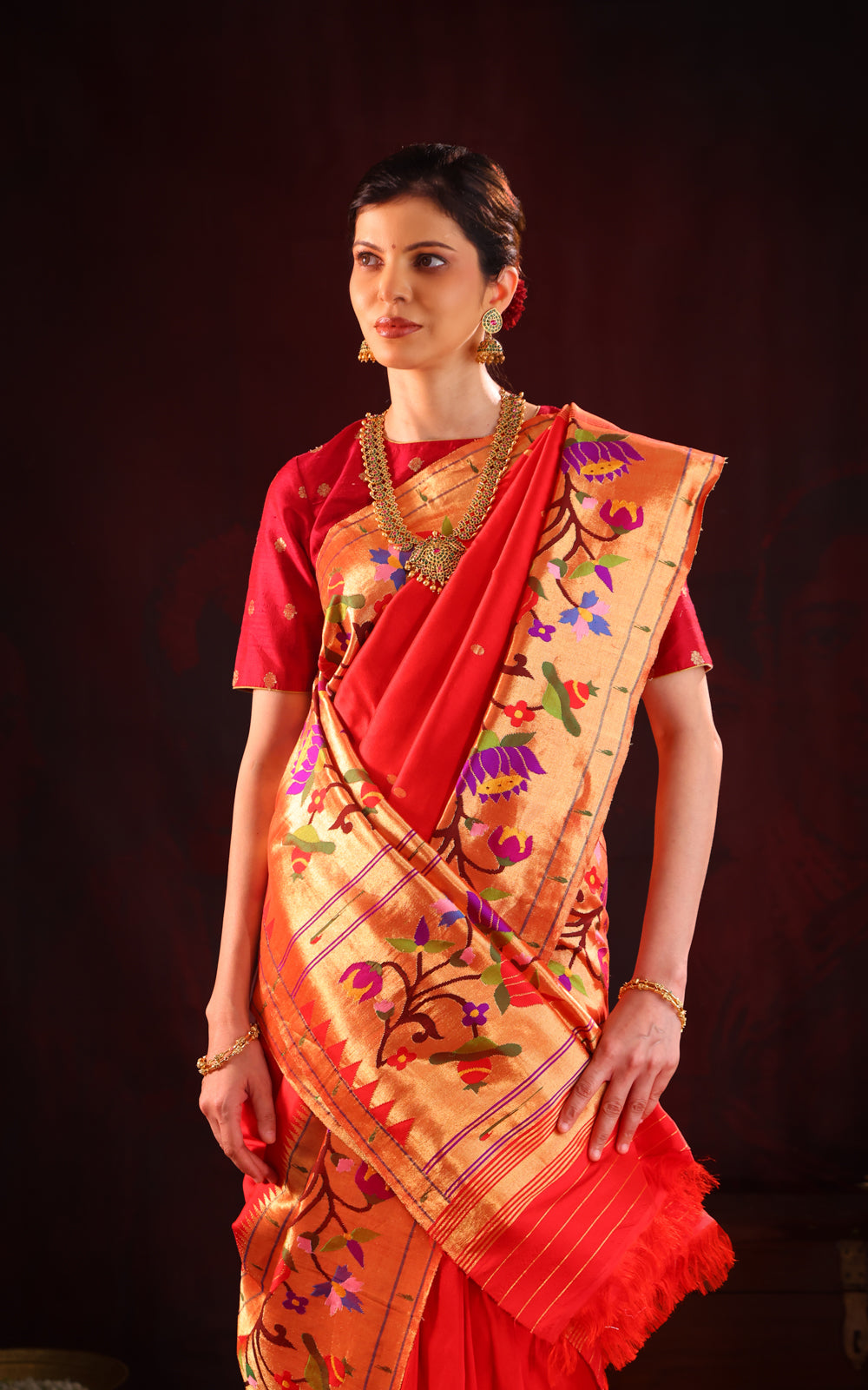 Red Pure Paithani Silk Saree With Mina Weaves