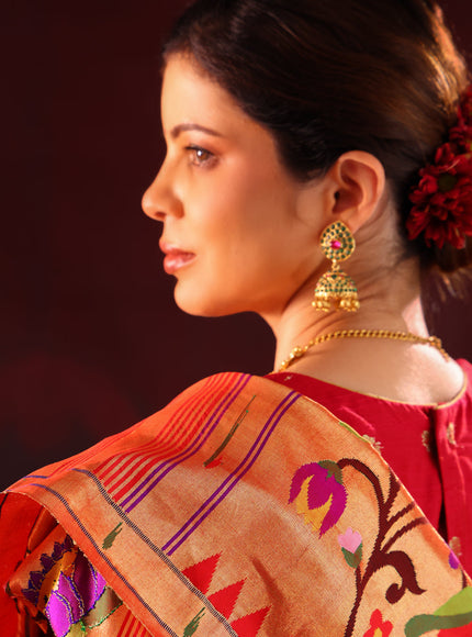 Red Pure Paithani Silk Saree With Mina Weaves