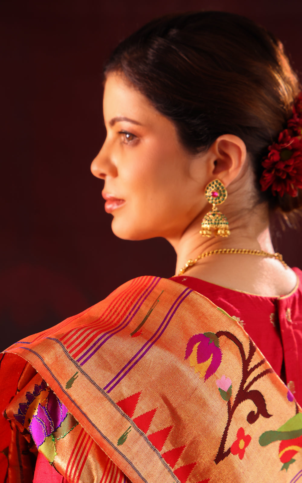 Red Pure Paithani Silk Saree With Mina Weaves