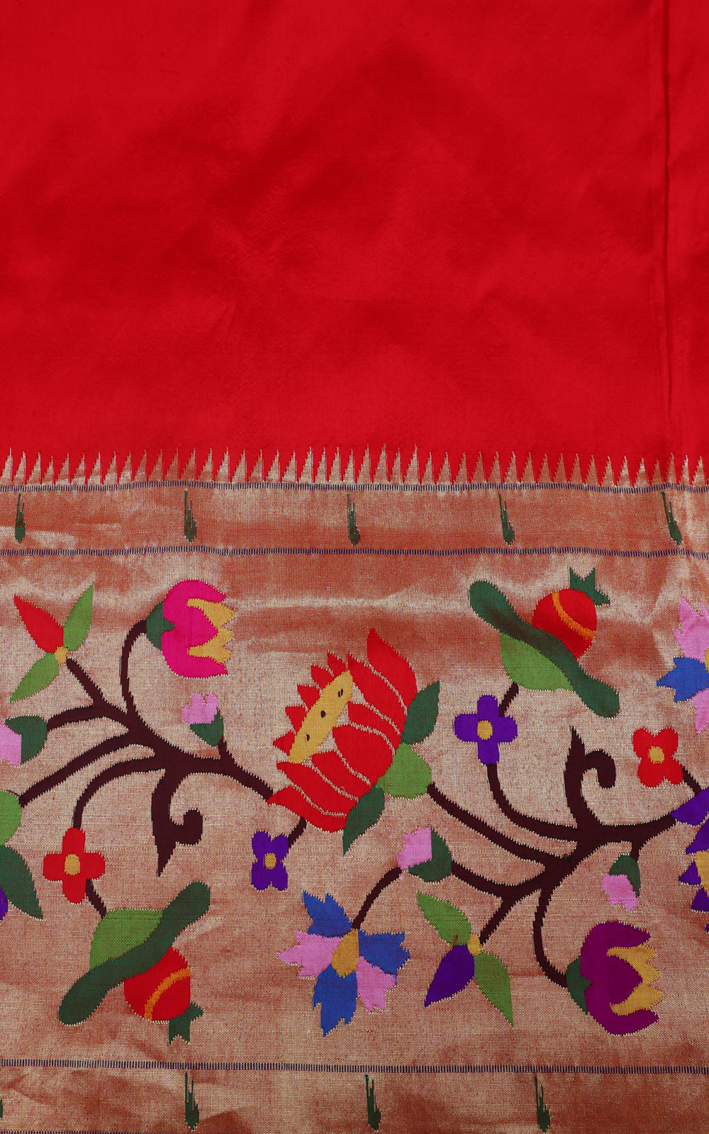 Red Pure Paithani Silk Saree With Mina Weaves