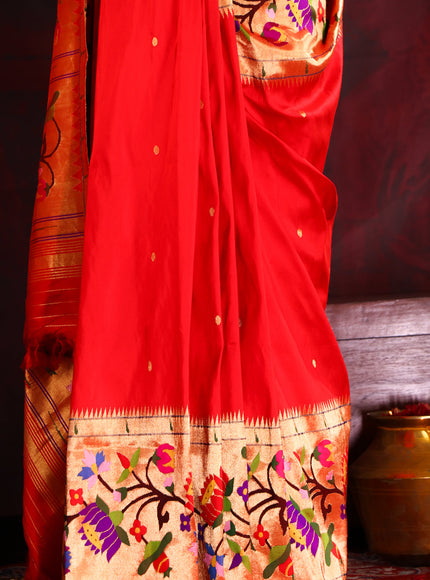Red Pure Paithani Silk Saree With Mina Weaves