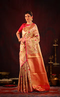 Golden Tissue Kanchipuram Silk Saree With Floral Embroidery