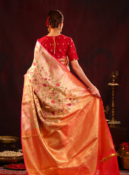 Golden Tissue Kanchipuram Silk Saree With Floral Embroidery