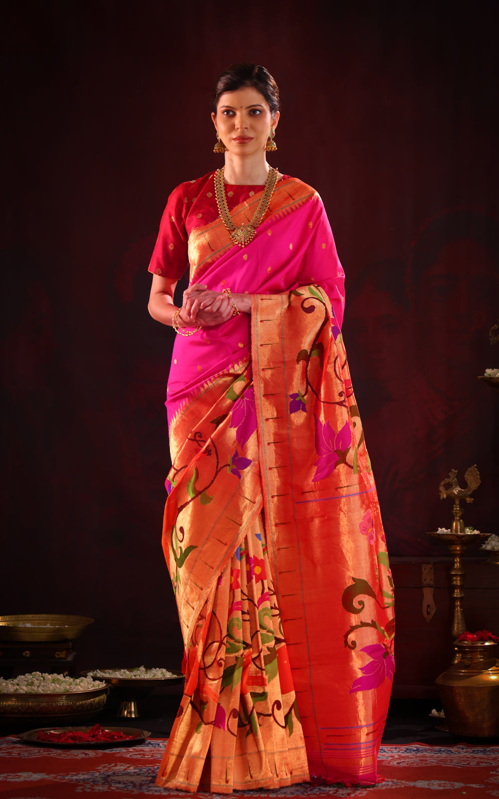 Rani Pink Pure Paithani Silk Saree With Mina Weaves