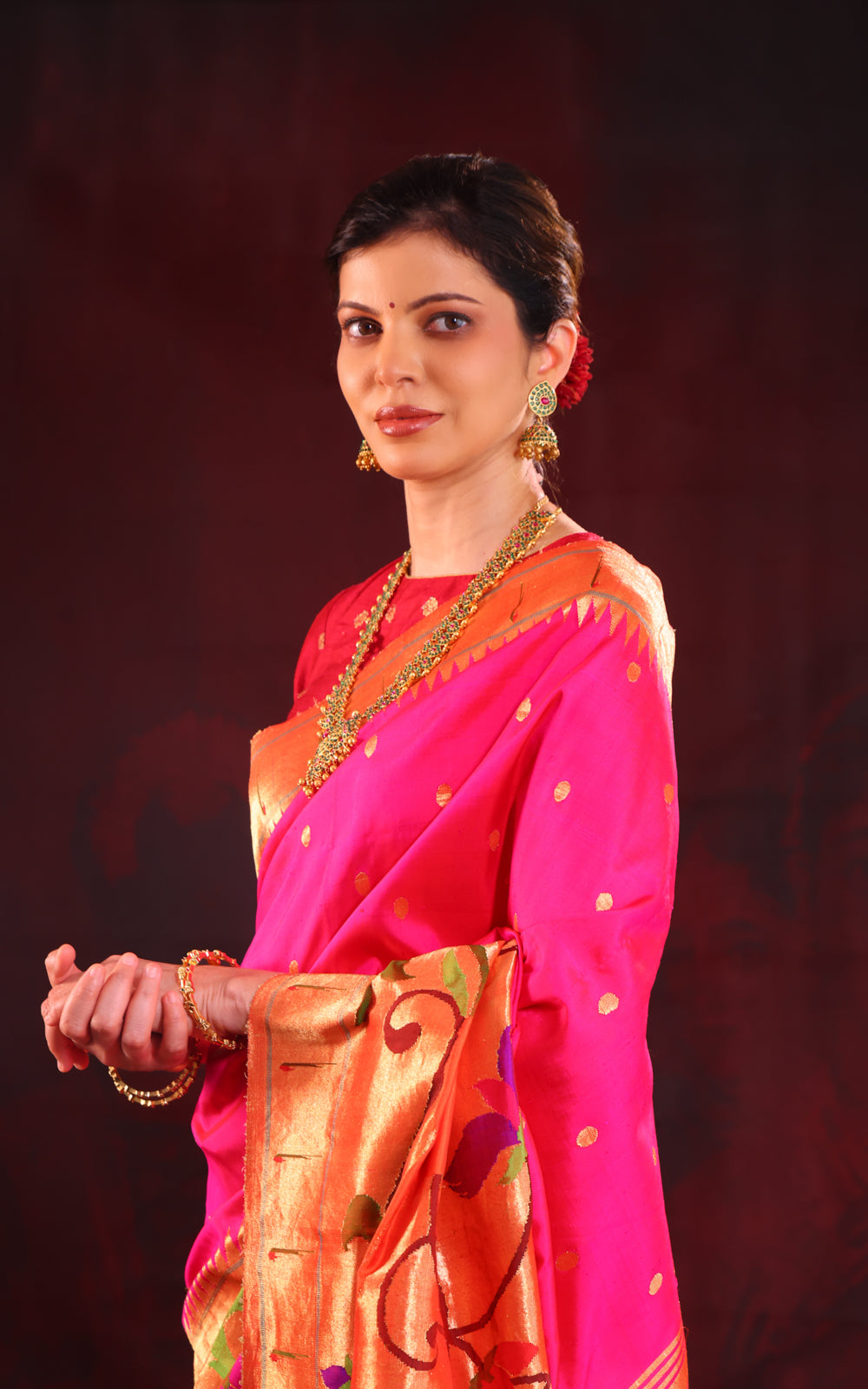 Rani Pink Pure Paithani Silk Saree With Mina Weaves
