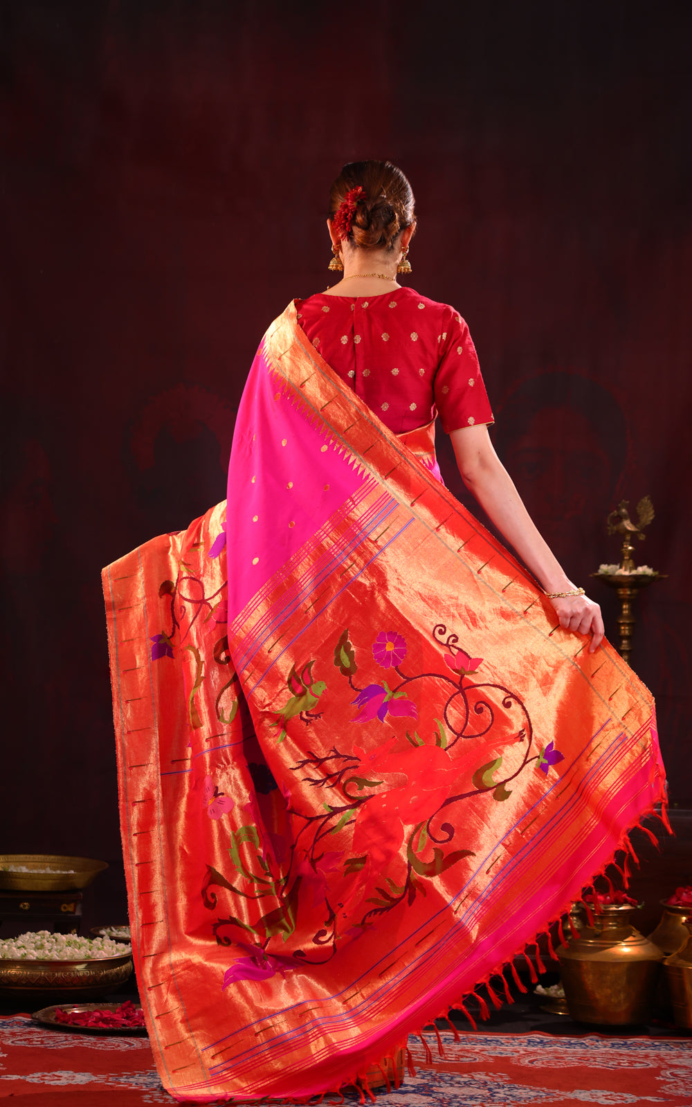 Rani Pink Pure Paithani Silk Saree With Mina Weaves
