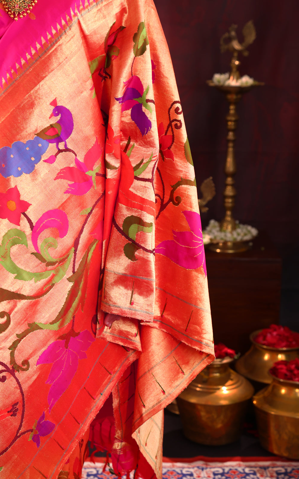 Rani Pink Pure Paithani Silk Saree With Mina Weaves