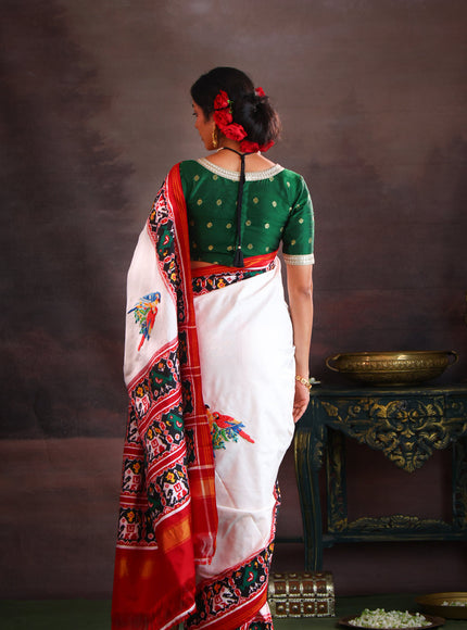 Off White & Maroon Patan Patola Silk Saree With Petit Point Embroidery
