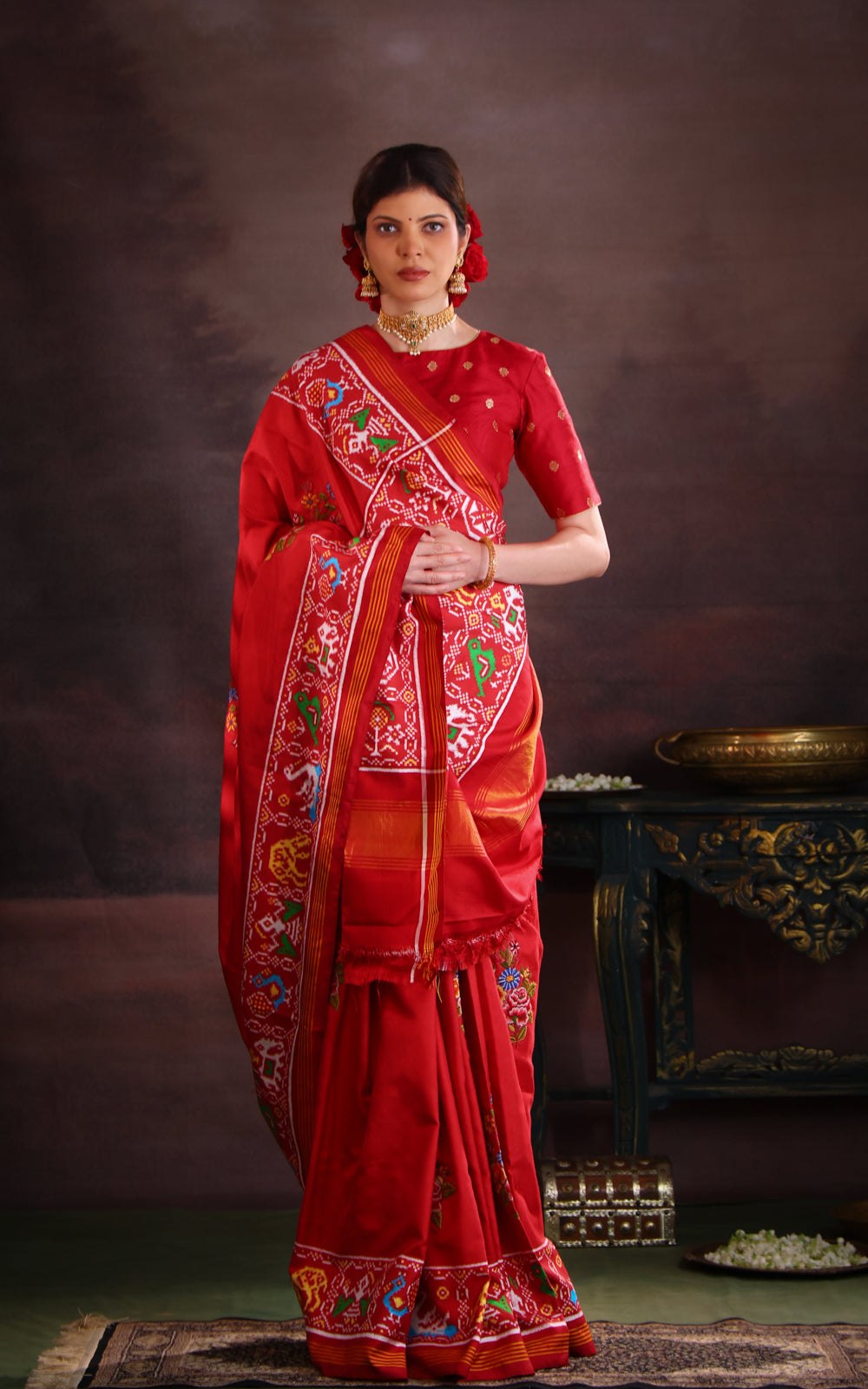 Maroon Patan Patola Silk Saree With Petit Point Embroidery