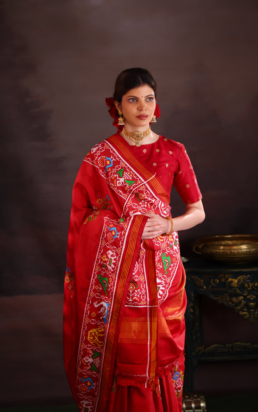 Maroon Patan Patola Silk Saree With Petit Point Embroidery
