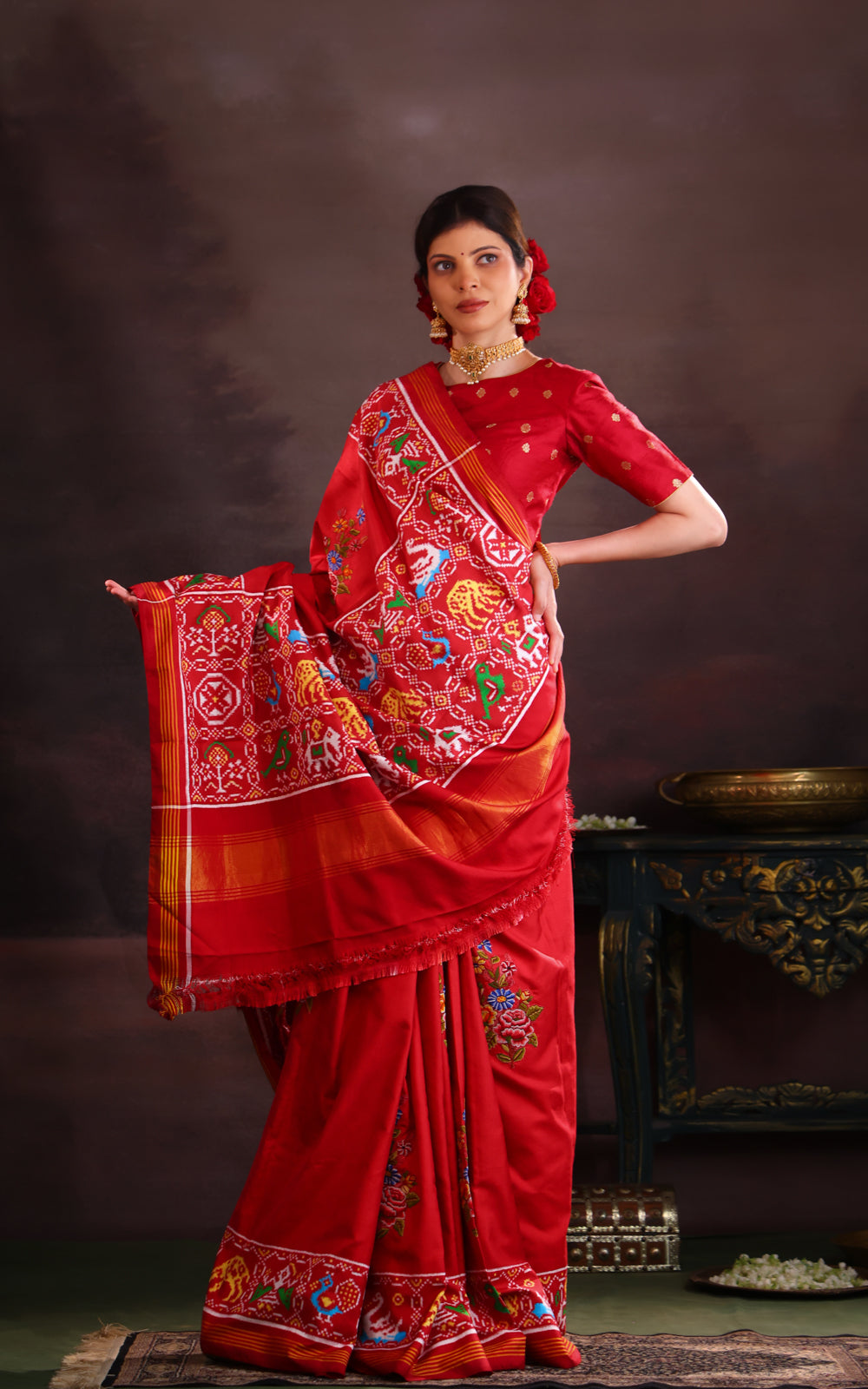 Maroon Patan Patola Silk Saree With Petit Point Embroidery
