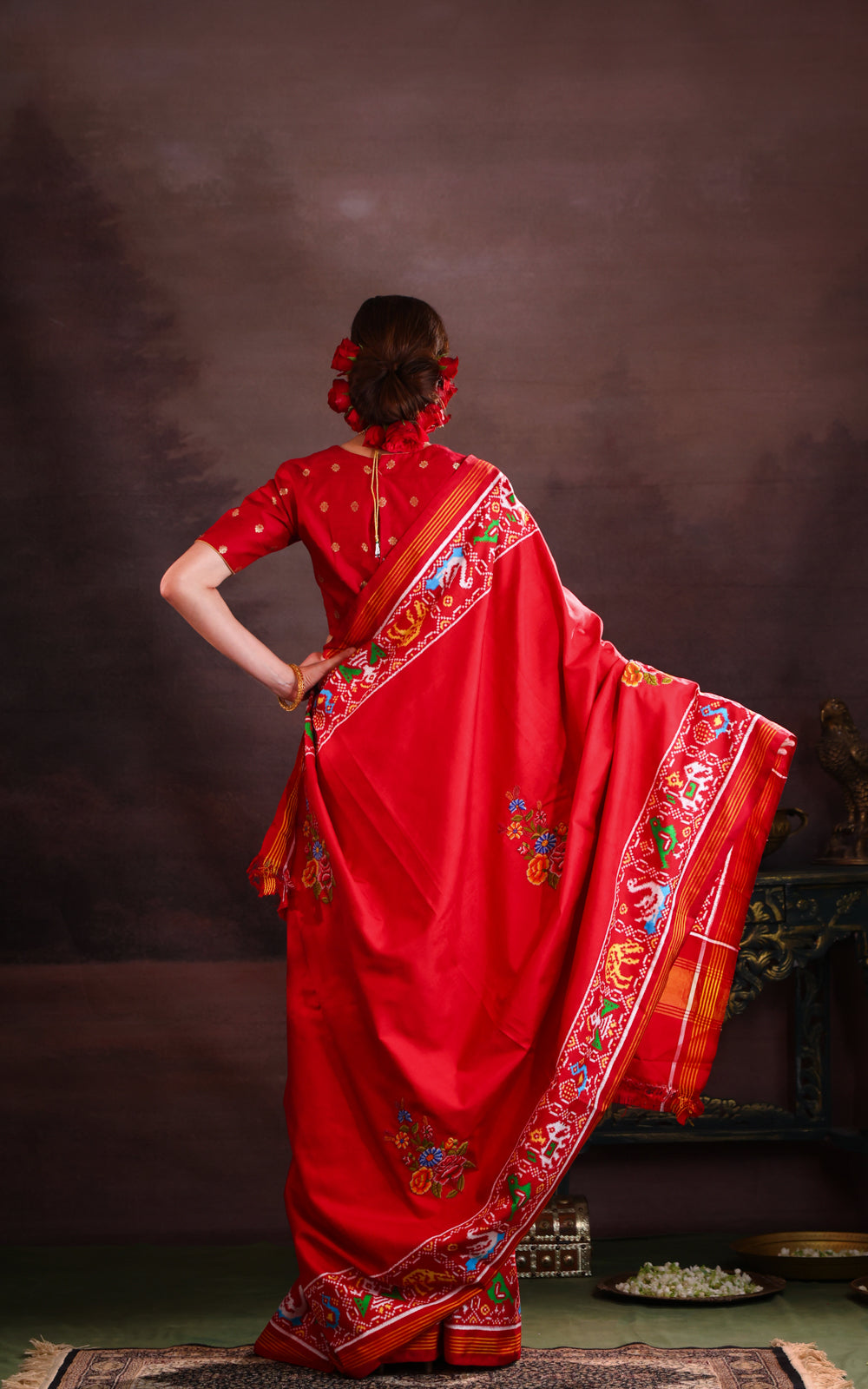 Maroon Patan Patola Silk Saree With Petit Point Embroidery