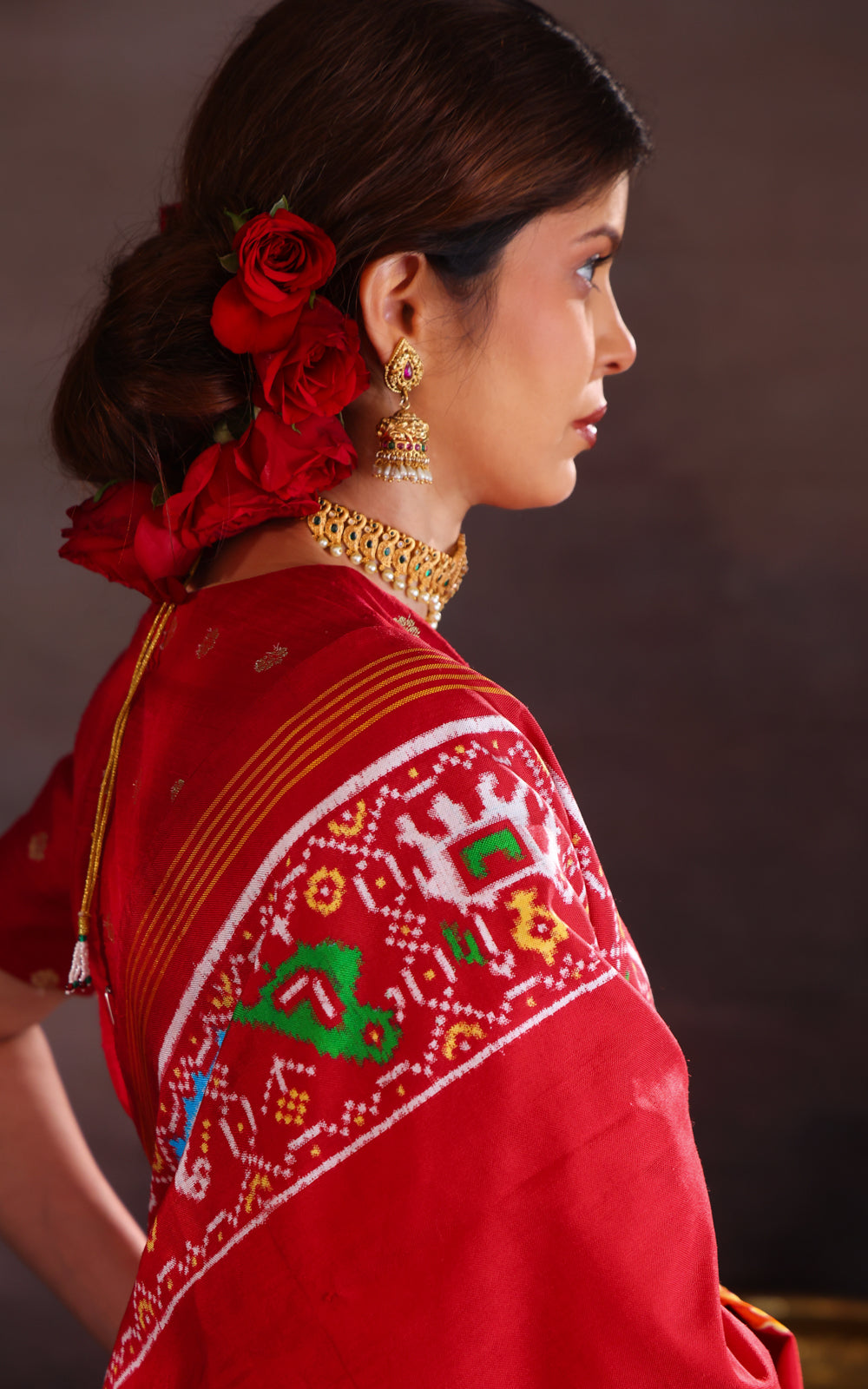 Maroon Patan Patola Silk Saree With Petit Point Embroidery