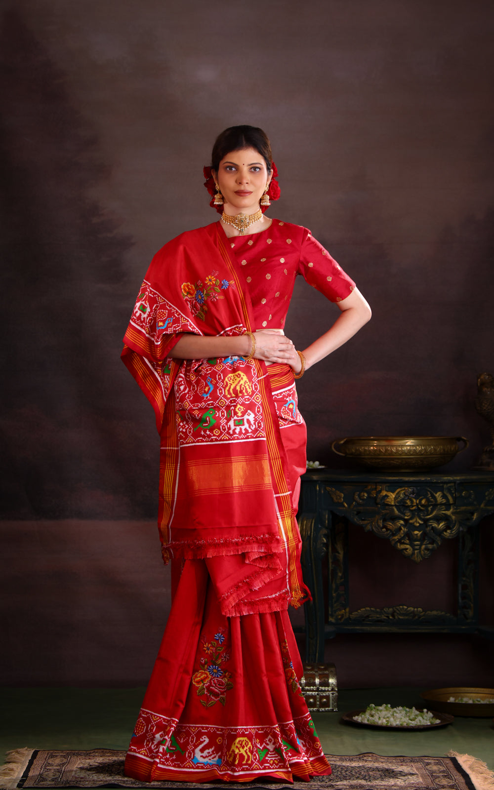 Maroon Patan Patola Silk Saree With Petit Point Embroidery