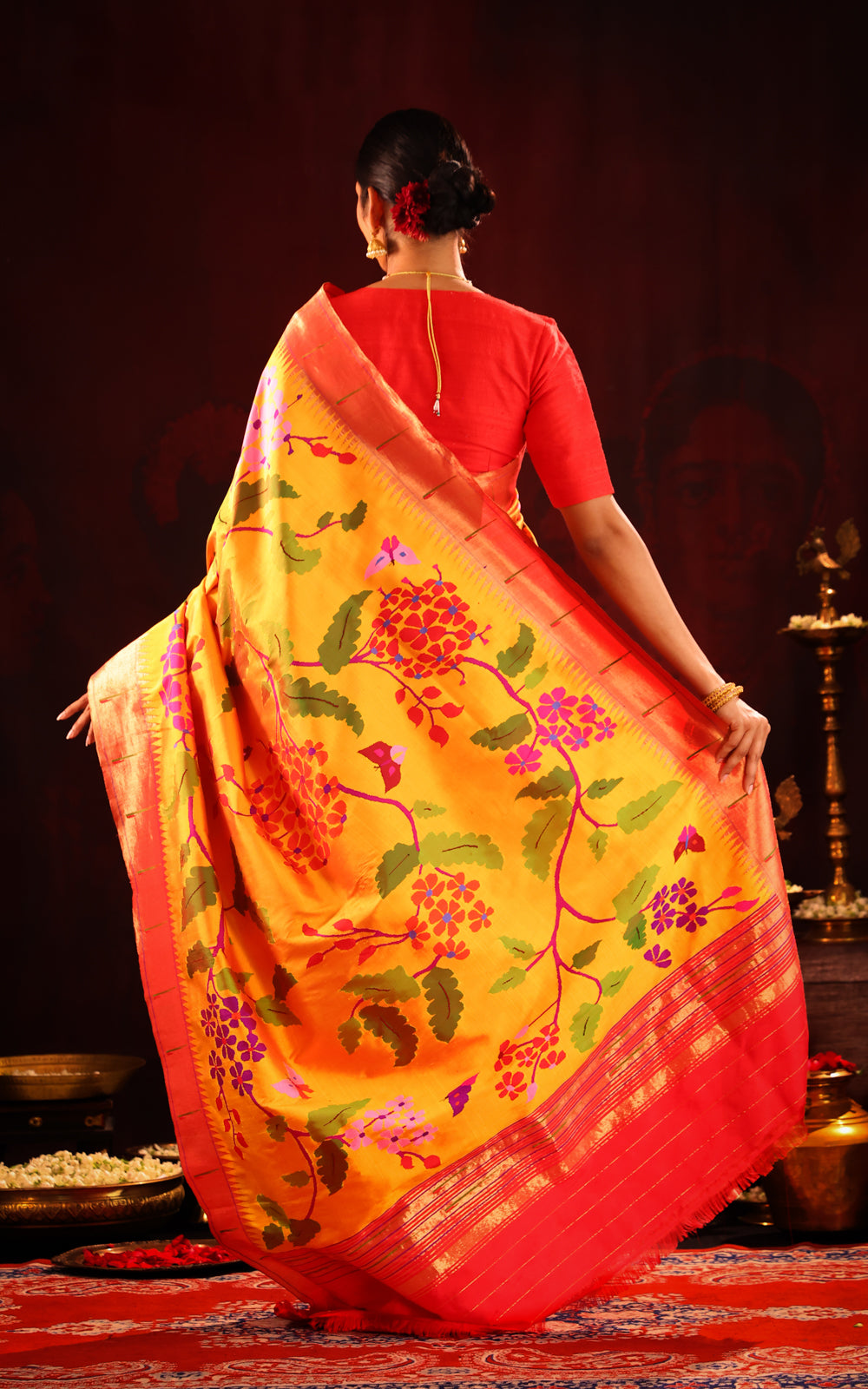 Yellow & Red Pure Paithani Silk Saree With Mina Weaves