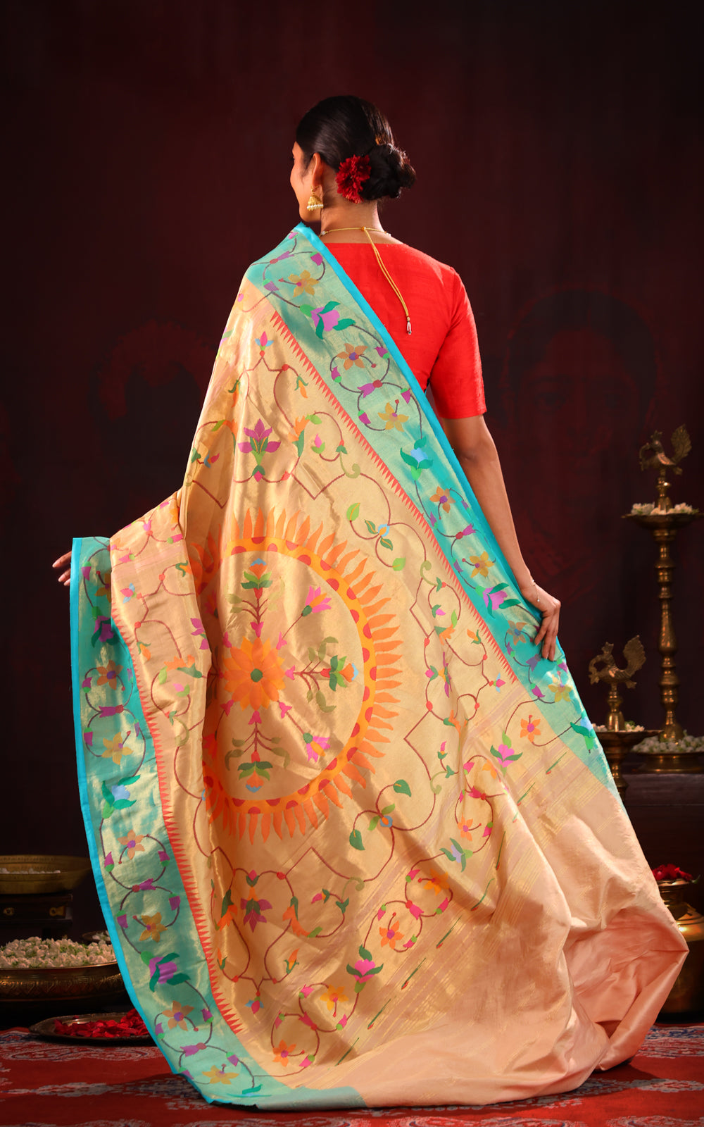 Light Gold Pure Tissue Paithani Silk Saree With Mina Weaves
