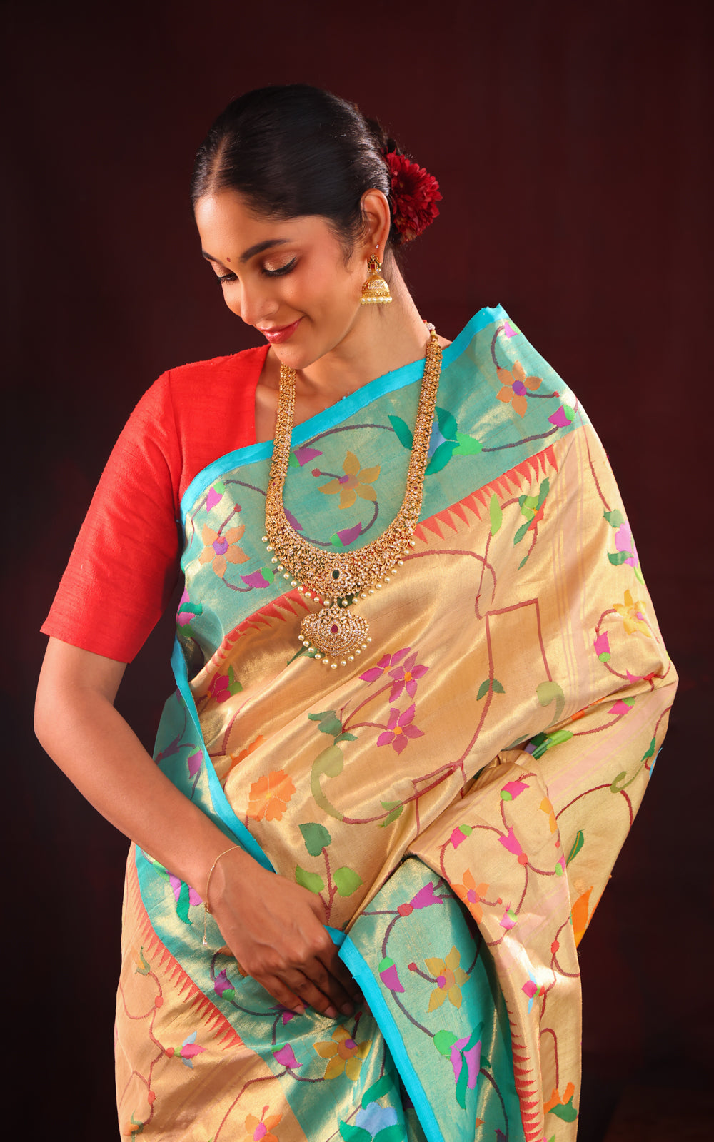 Light Gold Pure Tissue Paithani Silk Saree With Mina Weaves