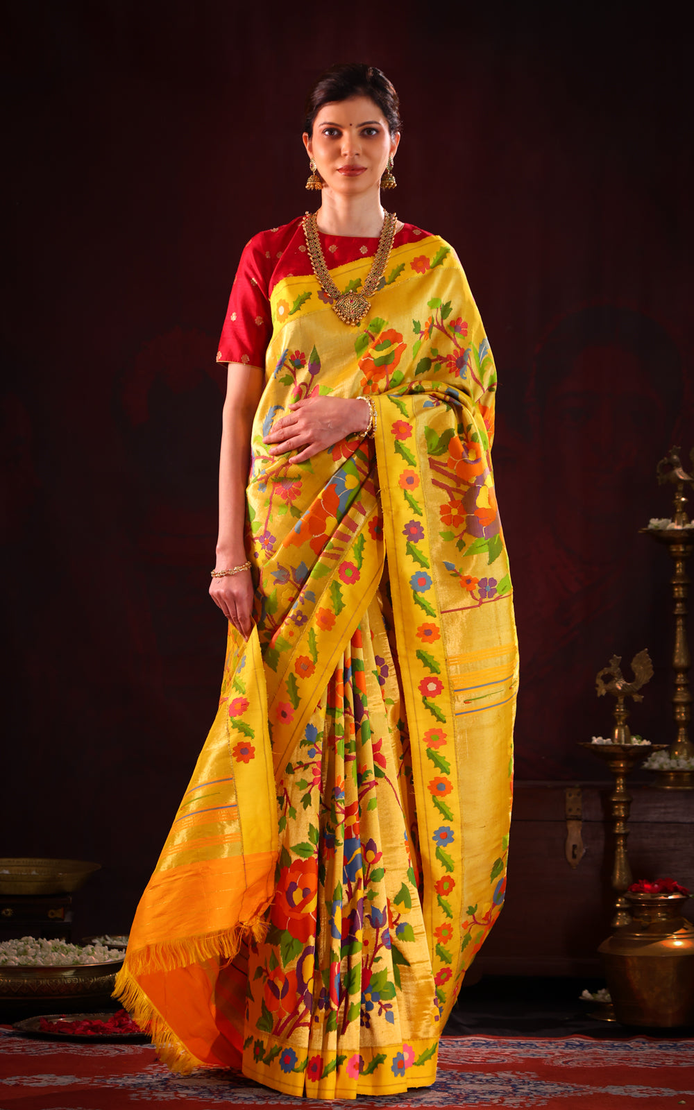 Yellow Tissue Paithani Silk Saree With Rich Floral Weaves