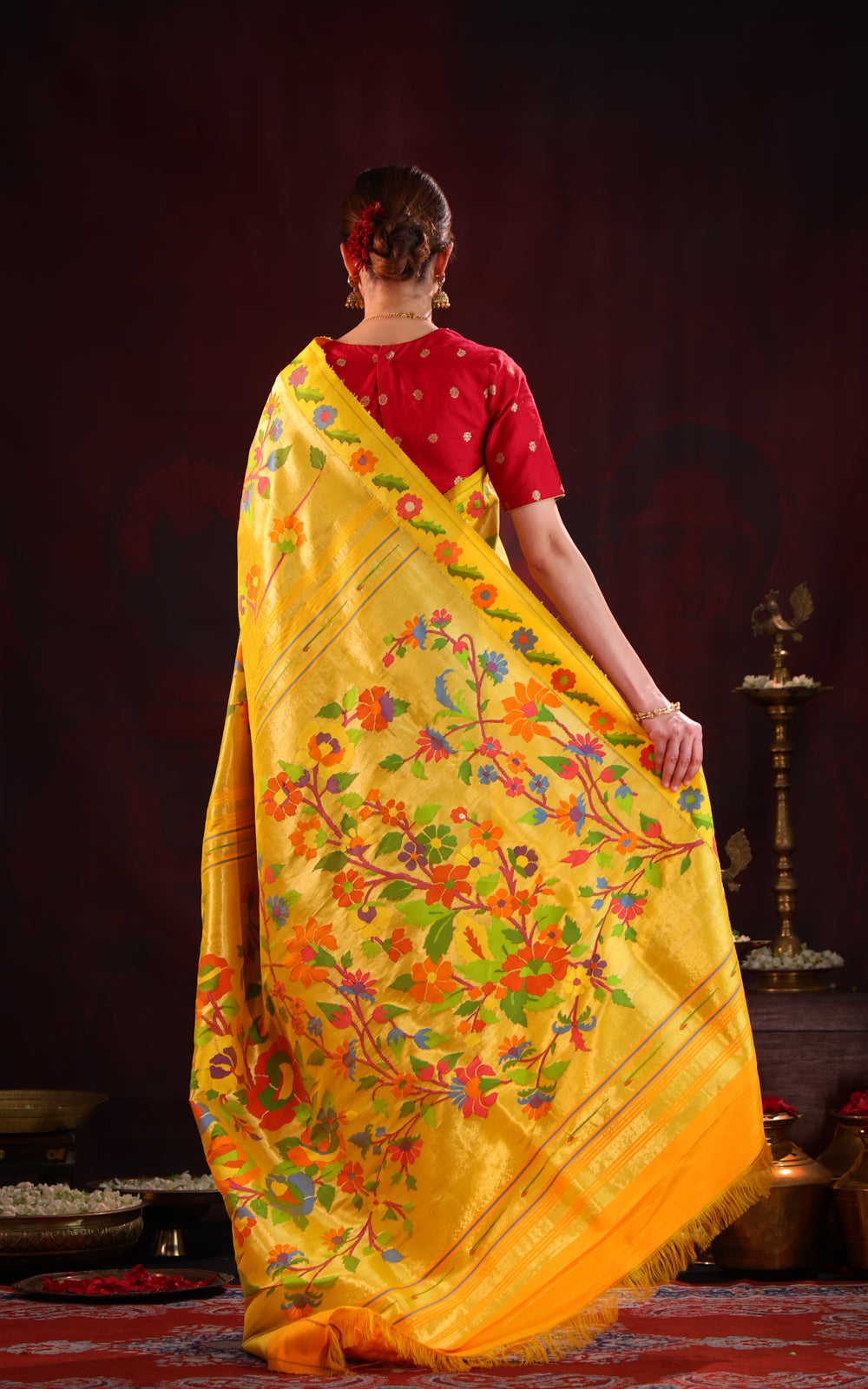 Yellow Tissue Paithani Silk Saree With Rich Floral Weaves