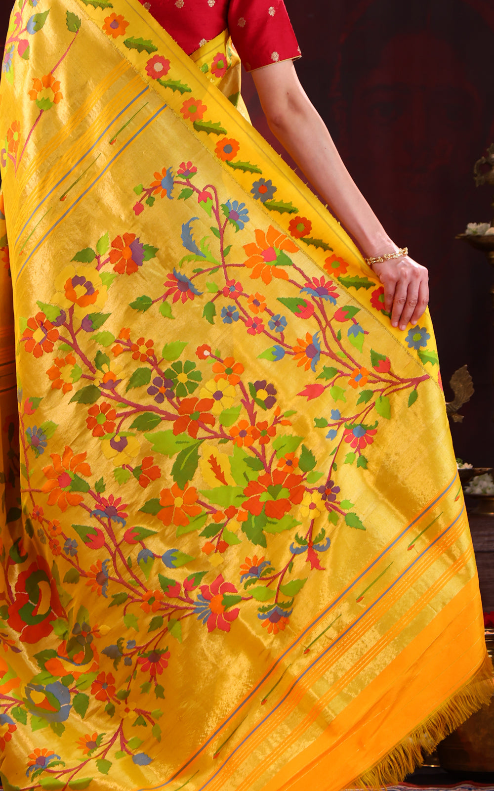 Yellow Tissue Paithani Silk Saree With Rich Floral Weaves