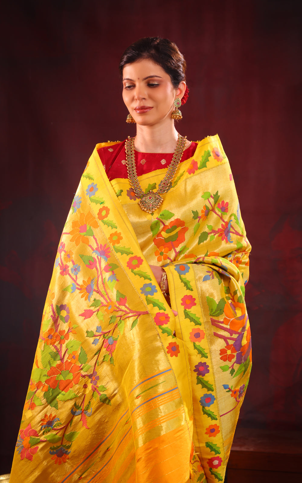 Yellow Tissue Paithani Silk Saree With Rich Floral Weaves