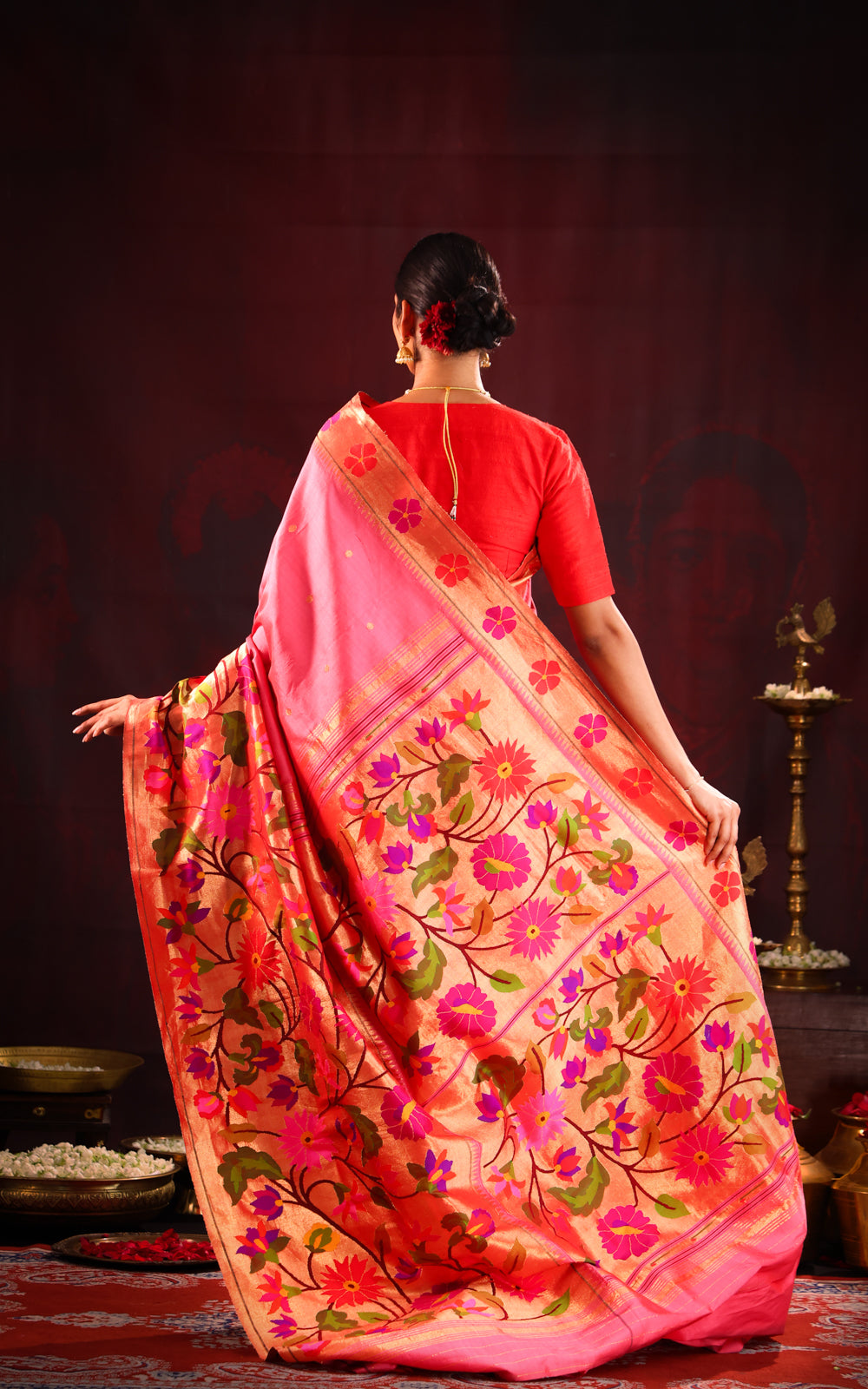 Pink Pure Paithani Silk Saree With Shirt Type Border