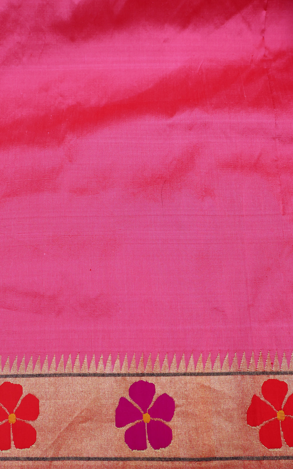 Pink Pure Paithani Silk Saree With Shirt Type Border