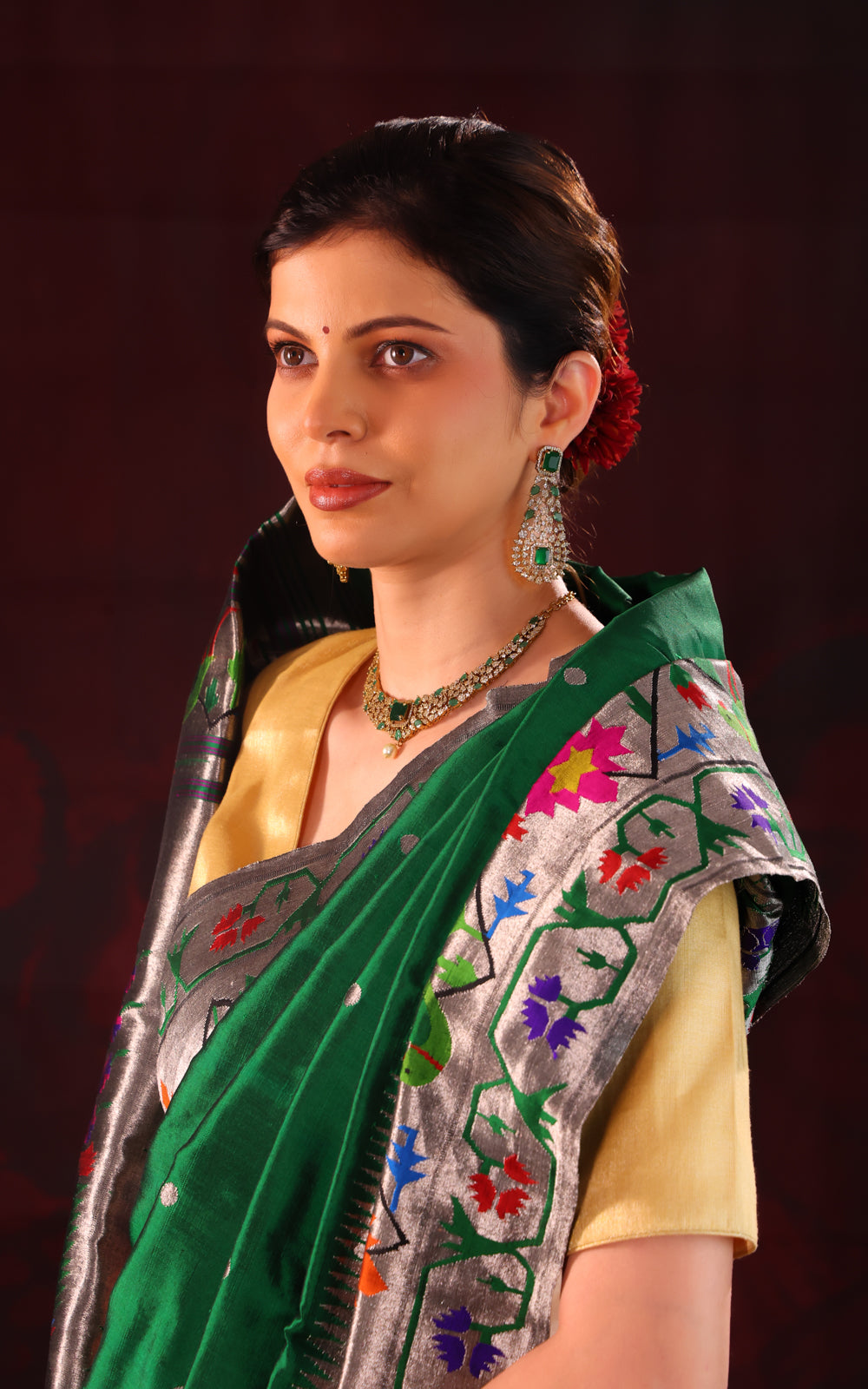 Green Pure Paithani Silk Saree With Silver Zari Mina Border & Pallu