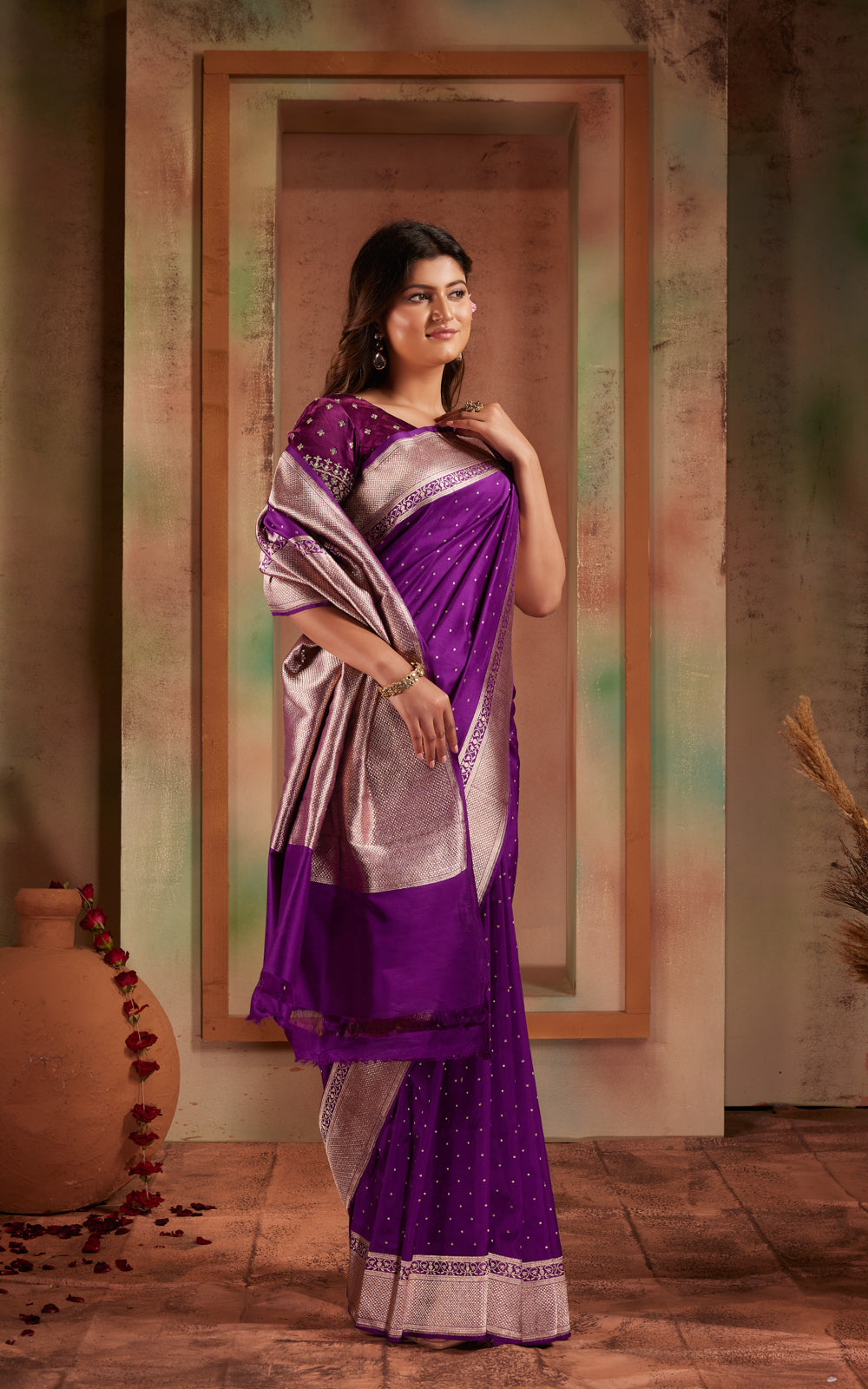 Violet Banarasi Silk Saree With Kadhua Weaves