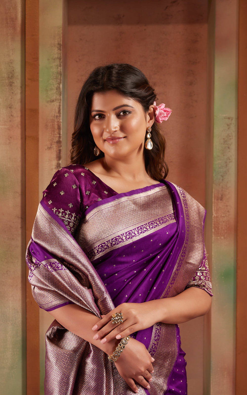 Violet Banarasi Silk Saree With Kadhua Weaves