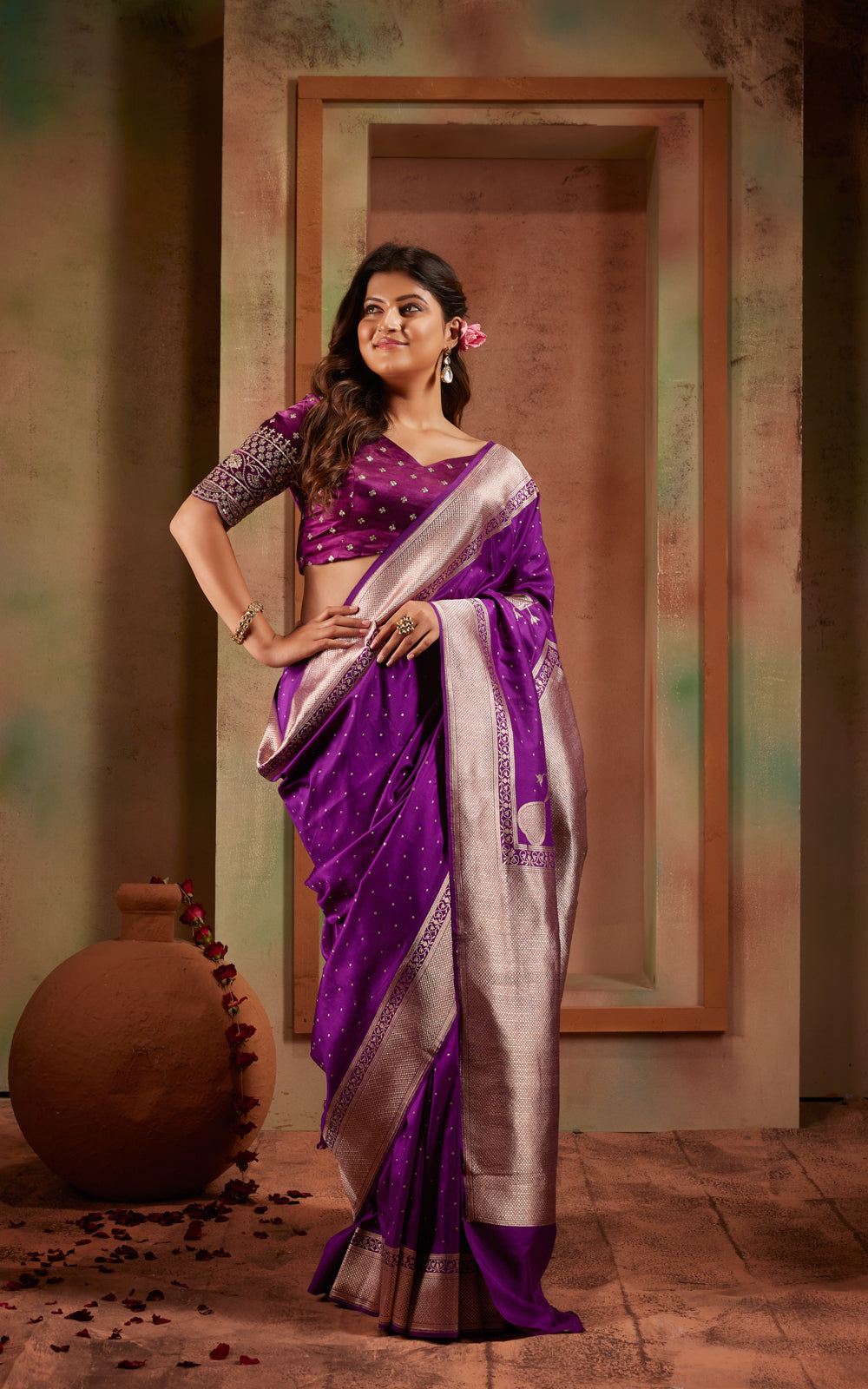 Violet Banarasi Silk Saree With Kadhua Weaves