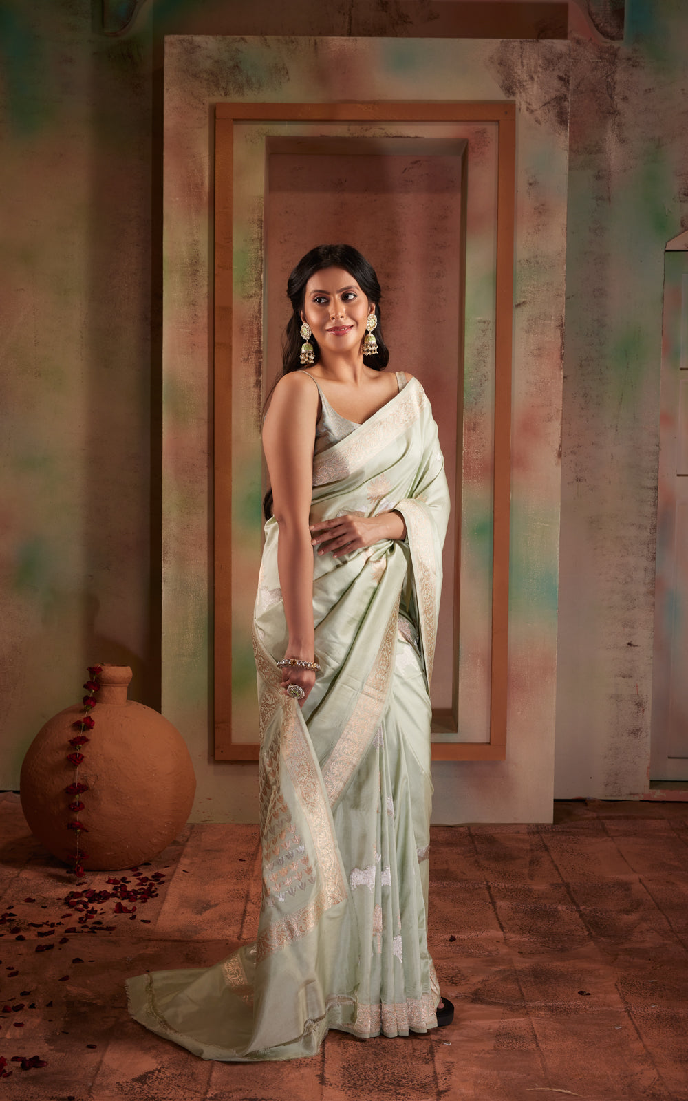 Pastel Green Banarasi Silk Saree With Kadhua Weaves